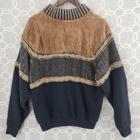 Vintage Deerskin Trading Post Leather Wool Mock neck Knit Sweater Men's L - Picture 6 of 10